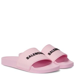 Balenciaga Logo Pool Slides in Pink